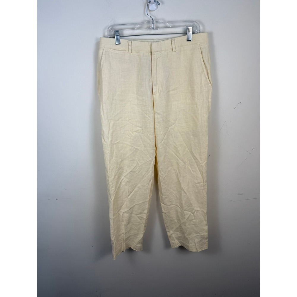 Vintage Polo Ralph Lauren Cream 100% Linen Pants Mens 32x29 Straight Trousers
